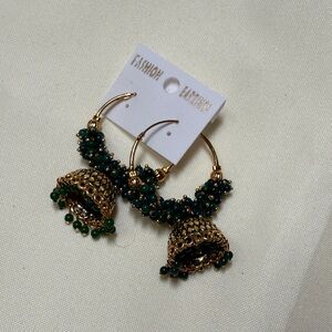 NWT Elegant Gold and Green Hoop Earrings